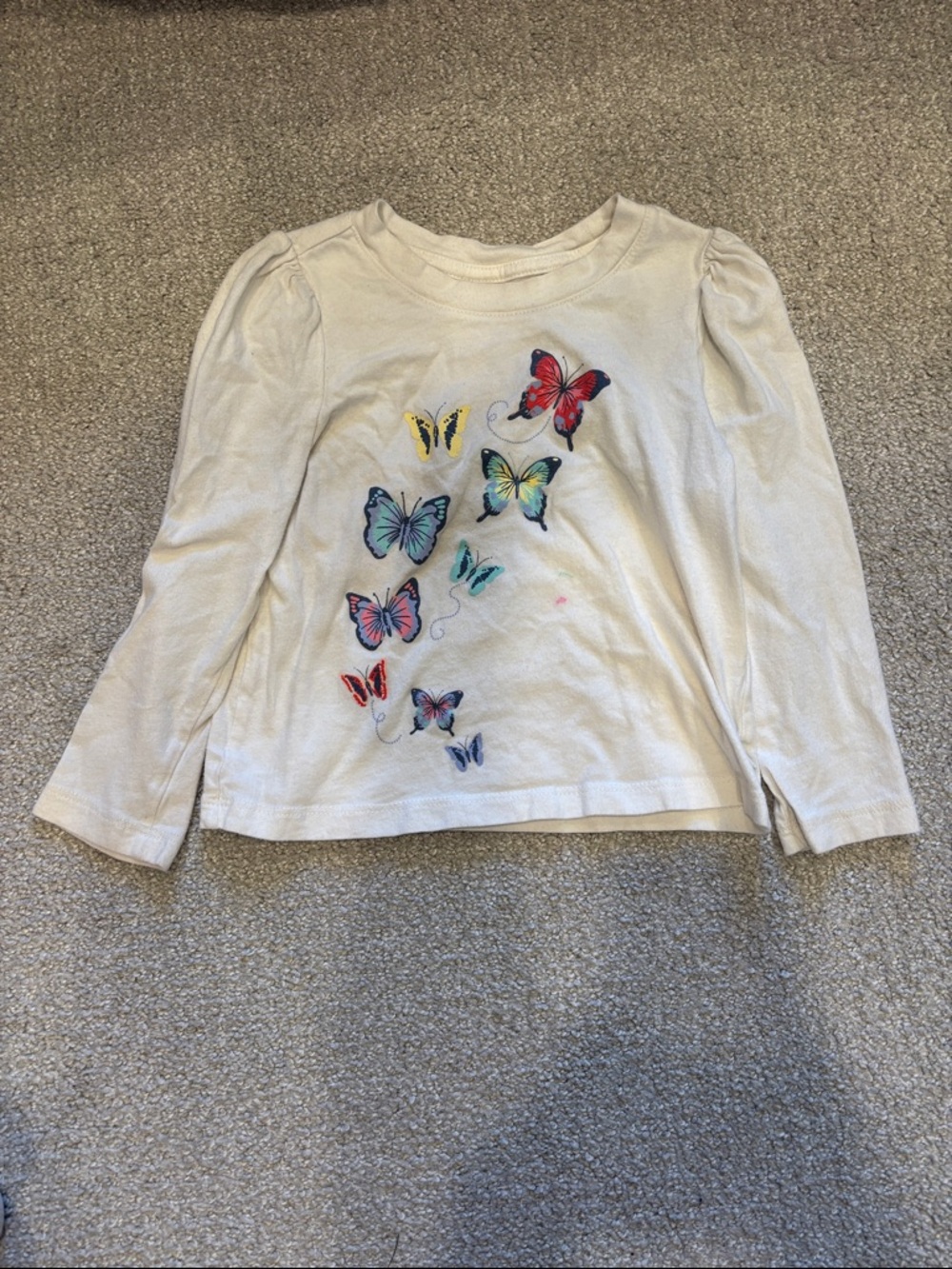 GAP White Long-Sleeve Tee with Colorful Butterfly Motif